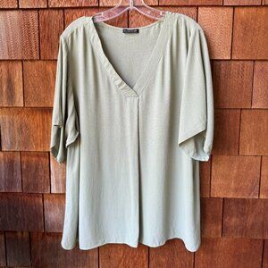 EUC Eileen Fisher Sea Green Short Sleeve Silk Georgette Crepe Tunic - X-Large